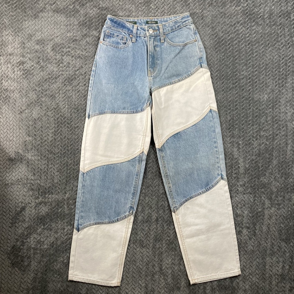 Wild Fable Jeans Womens 00 High-Rise 90s Relaxed Straight Blue Patchwork